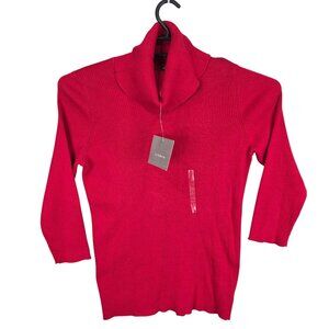 Womens Liz Claiborne Red Ribbed Turtleneck Sweater 3/4 Sleeve 100% Cotton Size L